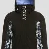 Ski Jassen Heren ,   Snowboard Jassen Roxy - Geïsoleerde Ski-jas Voor Meisjes - Silverwinter - Zwarte Bloemen - Maat 134-140cm