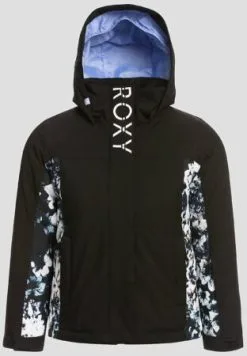 Ski Jassen Heren ,   Snowboard Jassen Roxy - Geïsoleerde Ski-jas Voor Meisjes - Silverwinter - Zwarte Bloemen - Maat 134-140cm