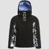 Snowboard Jassen Roxy - Geïsoleerde Sneeuwjas Voor Meisjes - Silverwinter - Zwarte Bloemen - Maat 146-152cm
