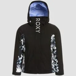 Snowboard Jassen Roxy - Geïsoleerde Sneeuwjas Voor Meisjes - Silverwinter - Zwarte Bloemen - Maat 146-152cm