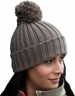 Beige Result Grof Gebreide Winter Muts Kaky