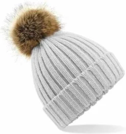 Beechfield Winter Muts Met Pompon Lichtgrijs