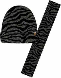 Mutsen ,   Winterkleding Diverse Kleuren Wintersetje Sjaal En Muts Antraciet Zebra Print Voor Meisjes Winter Accessoires Setje Voor Meisjes