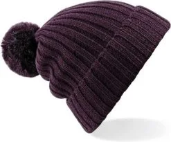 Paarse Beechfield Grof Gebreide Winter Muts Aubergine Voor Dames