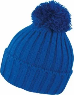 Result Grof Gebreide Winter Muts Met Pompon Kobalt Blauw Wintermutsen Voor Dames Heren