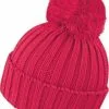 Result Grof Gebreide Winter Muts Roze Rood Voor Volwassenen Warme Muts Framboosrood Met Pompon