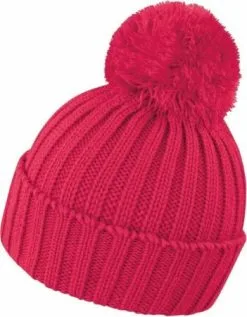 Result Grof Gebreide Winter Muts Roze Rood Voor Volwassenen Warme Muts Framboosrood Met Pompon