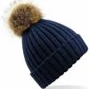 Marineblauwe Beechfield Dames Muts Met Pompon Navy