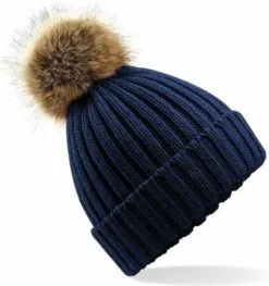 Marineblauwe Beechfield Dames Muts Met Pompon Navy