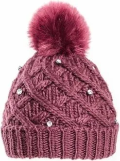 Mutsen ,   Winterkleding Gebreide Winter Muts Bordeaux Rood Met Diamanten Voor Dames