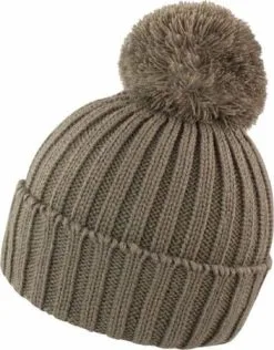 Result Grof Gebreide Winter Muts Met Pompon Grijsbruin Voor Volwassenen Wintermutsen Voor Dames Heren