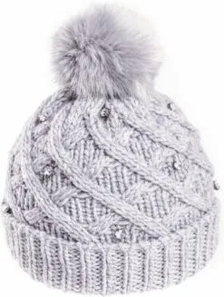 Mutsen ,   Winterkleding Gebreide Winter Muts Grijs Met Diamanten Voor Dames